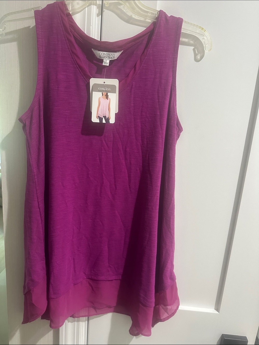 Ellen Tracy Magenta Sleeveless Layered Hem Tank